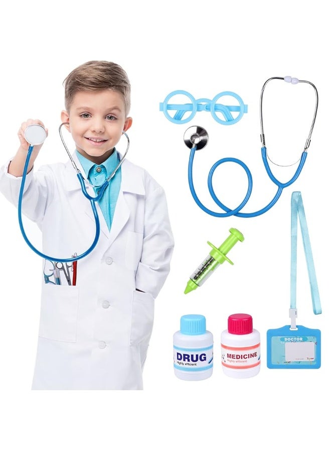 Doctor Costume Kit for Kids Dress up & Pretend Play Educational Toys with Doctor Coat, Stethoscope & Medical Set Birthday Gifts for Toddler Boys Girls Age 3 4 5 6 7 8 Years Old