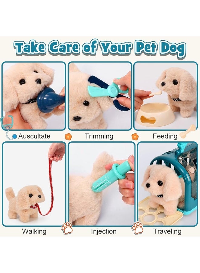 G.C 22Pcs Dog Toys for Kids Doctor Kit, Walking Barking Electronic Interactive Stuffed Dog Vet Kit Costume Pretend Play Puppy Pet Care Veterinarian Playset, Gifts for Kids Girls 3 4 5 6+ Year Old