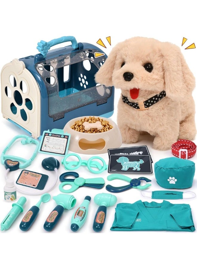 G.C 22Pcs Dog Toys for Kids Doctor Kit, Walking Barking Electronic Interactive Stuffed Dog Vet Kit Costume Pretend Play Puppy Pet Care Veterinarian Playset, Gifts for Kids Girls 3 4 5 6+ Year Old