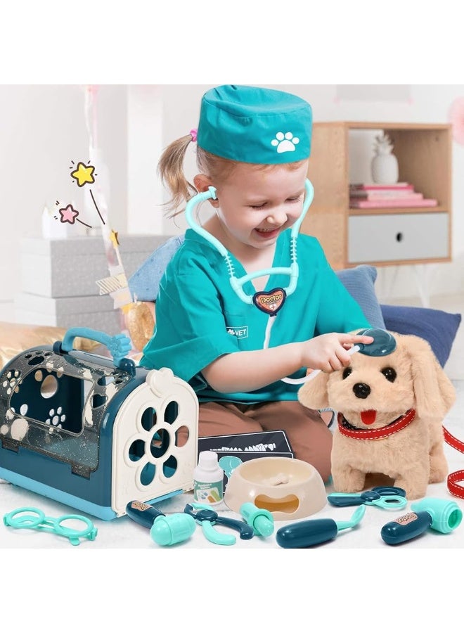 G.C 22Pcs Dog Toys for Kids Doctor Kit, Walking Barking Electronic Interactive Stuffed Dog Vet Kit Costume Pretend Play Puppy Pet Care Veterinarian Playset, Gifts for Kids Girls 3 4 5 6+ Year Old