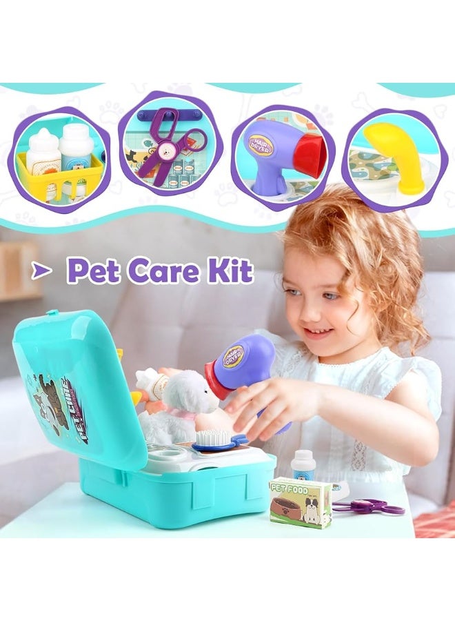 Pet Care Play Set Dog Grooming Kit with Backpack Doctor Set Vet Kit Educational Toy-Pretend Play for Toddlers Kids Children (16 pcs)