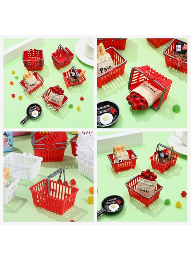 NUOBESTY 20Pcs Mini Supermarket Basket Small Shopping Basket Plastic Shopping Cart Grocery Basket with Handle for Dool House Kitchen Storage Ornament(Red and White) â€¦