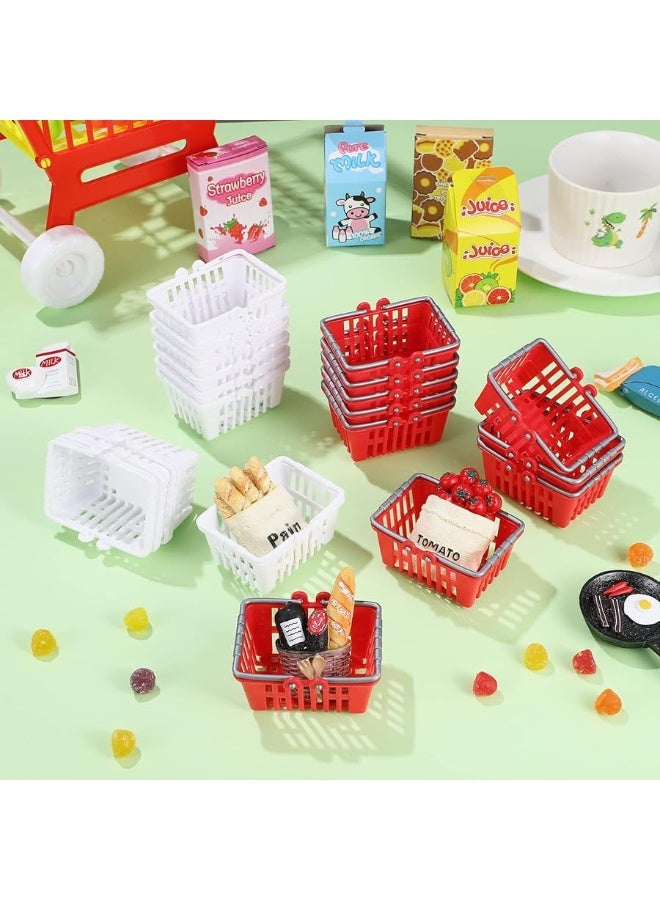 NUOBESTY 20Pcs Mini Supermarket Basket Small Shopping Basket Plastic Shopping Cart Grocery Basket with Handle for Dool House Kitchen Storage Ornament(Red and White) â€¦