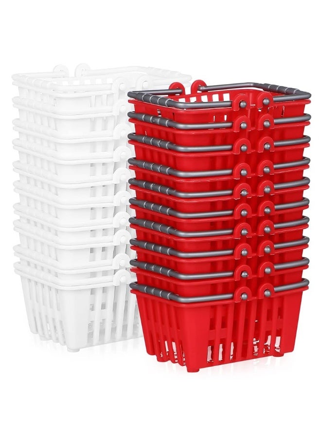 NUOBESTY 20Pcs Mini Supermarket Basket Small Shopping Basket Plastic Shopping Cart Grocery Basket with Handle for Dool House Kitchen Storage Ornament(Red and White) â€¦