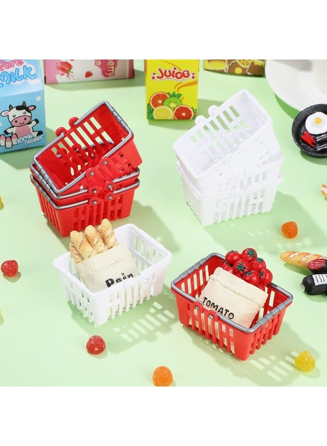 NUOBESTY 20Pcs Mini Supermarket Basket Small Shopping Basket Plastic Shopping Cart Grocery Basket with Handle for Dool House Kitchen Storage Ornament(Red and White) â€¦