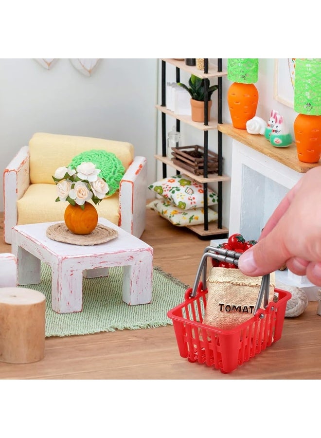 NUOBESTY 20Pcs Mini Supermarket Basket Small Shopping Basket Plastic Shopping Cart Grocery Basket with Handle for Dool House Kitchen Storage Ornament(Red and White) â€¦