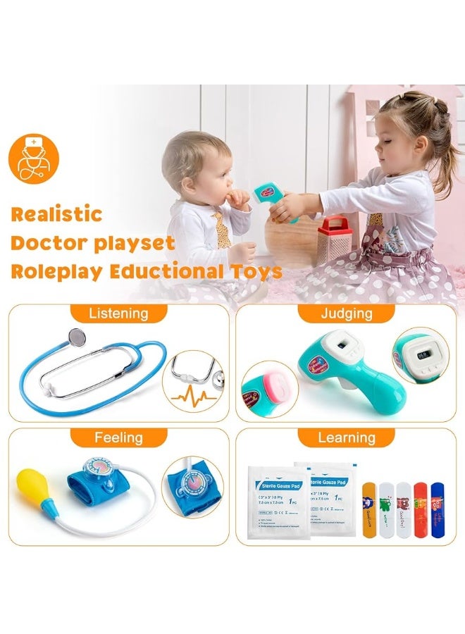 Kids Pretend Play Set of Doctor Toys, 27pcs Doctor Set with Role Play Kits Thermometer, Syringe, Stethoscope etc Kids Medical Kits Storage Bag, Educational Toys for Boys,Girls Ages 3,4,5,6