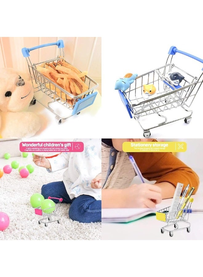 3 Pcs Mini Shopping Cart, Colorful Metal Shopping Cart Toy Mini Shopping Handcart Mode Tiny Ulitily Trolley Toy for Kids Desk Storage(Red,Blue,Green)