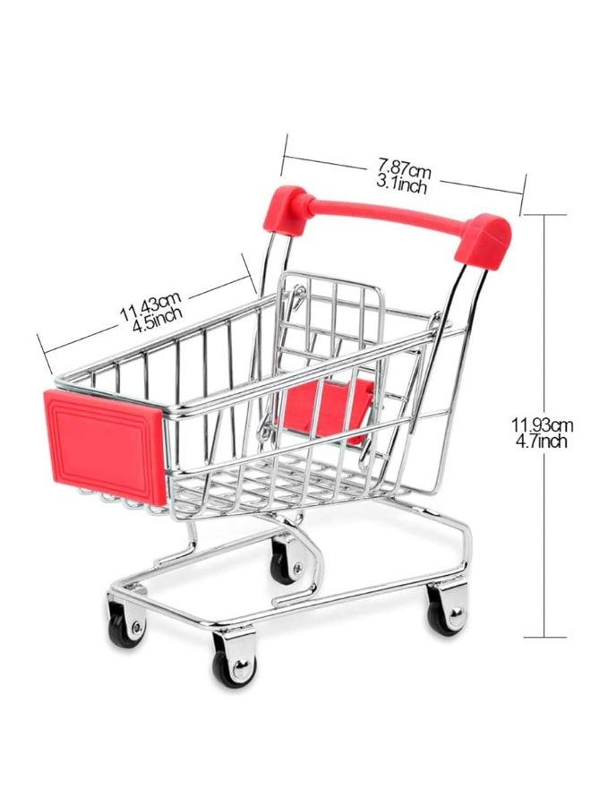 3 Pcs Mini Shopping Cart, Colorful Metal Shopping Cart Toy Mini Shopping Handcart Mode Tiny Ulitily Trolley Toy for Kids Desk Storage(Red,Blue,Green)