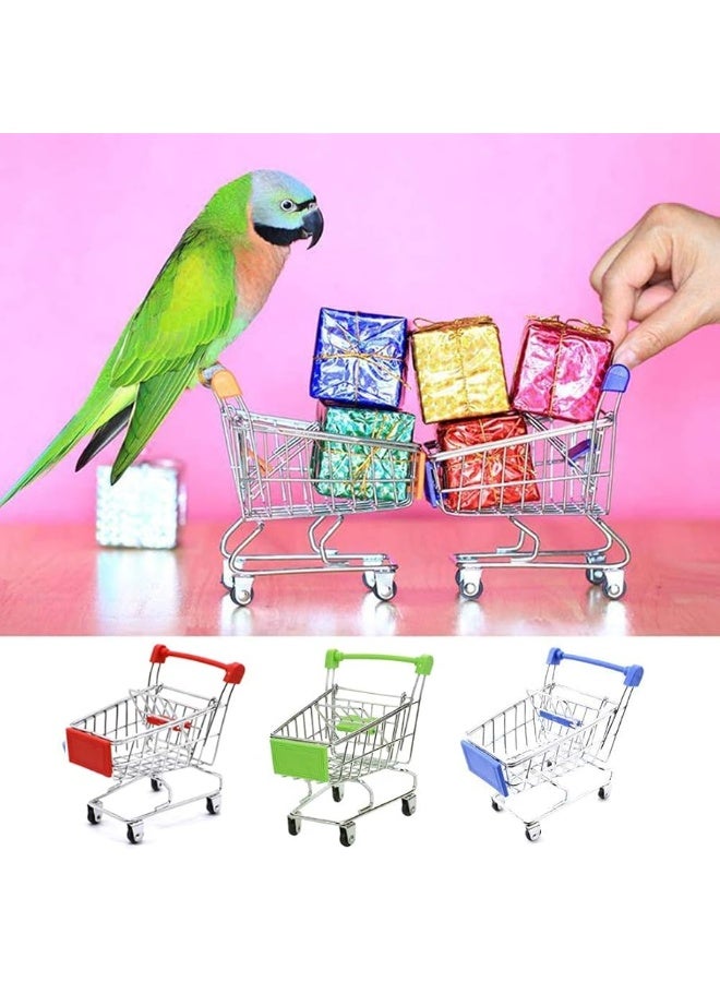 3 Pcs Mini Shopping Cart, Colorful Metal Shopping Cart Toy Mini Shopping Handcart Mode Tiny Ulitily Trolley Toy for Kids Desk Storage(Red,Blue,Green)