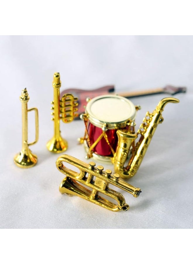 Toyvian Miniature Musical Instrument Set Plastic Saxophone Trumpet Drum Figurines Dollhouse Musical Instrument Models Ornament for Mini House Musical Room Furnishings