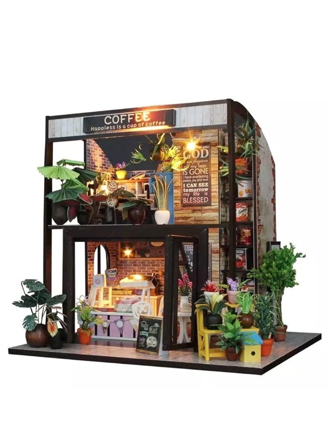 Flever Dollhouse Miniature DIY House Kit Creative Room with Furniture for Romantic Valentine's Gift(Time of Coffee)