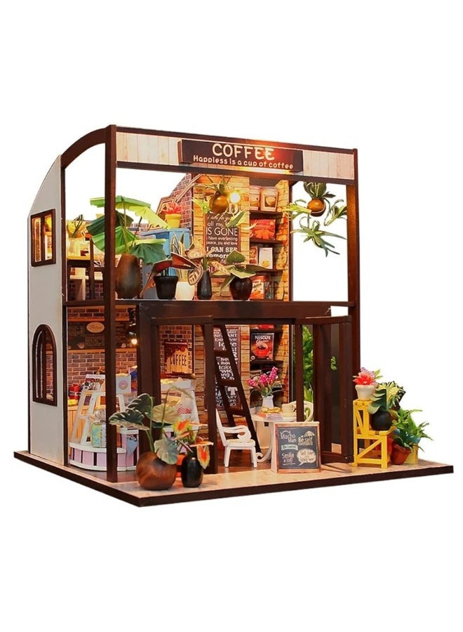 Flever Dollhouse Miniature DIY House Kit Creative Room with Furniture for Romantic Valentine's Gift(Time of Coffee)