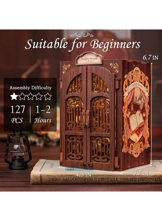 CUTEBEE Book Nook Kit - DIY Miniature House Kit for Adults and Beginners, 3D Wooden Puzzle Dollhouse Booknook Library Model Build Bookshelf Decor, Gifts for Family, Friends (Bookshop Memories)