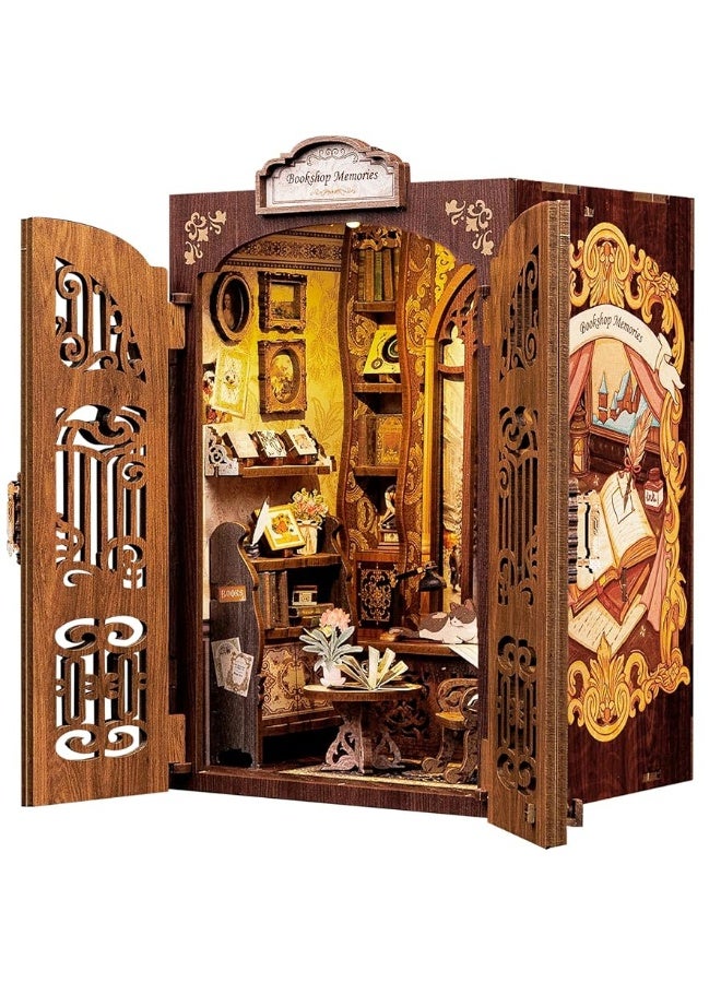 CUTEBEE Book Nook Kit - DIY Miniature House Kit for Adults and Beginners, 3D Wooden Puzzle Dollhouse Booknook Library Model Build Bookshelf Decor, Gifts for Family, Friends (Bookshop Memories)
