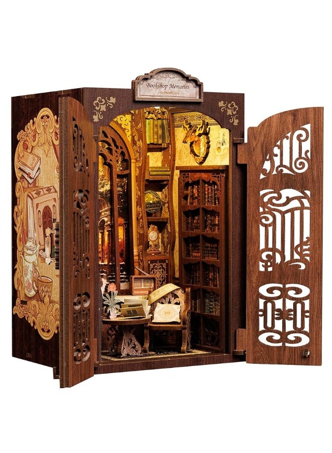 CUTEBEE Book Nook Kit - DIY Miniature House Kit for Adults and Beginners, 3D Wooden Puzzle Dollhouse Booknook Library Model Build Bookshelf Decor, Gifts for Family, Friends (Bookshop Memories)