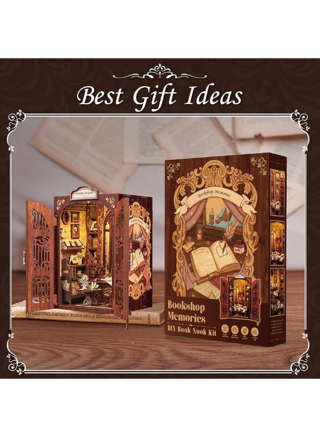 CUTEBEE Book Nook Kit - DIY Miniature House Kit for Adults and Beginners, 3D Wooden Puzzle Dollhouse Booknook Library Model Build Bookshelf Decor, Gifts for Family, Friends (Bookshop Memories)