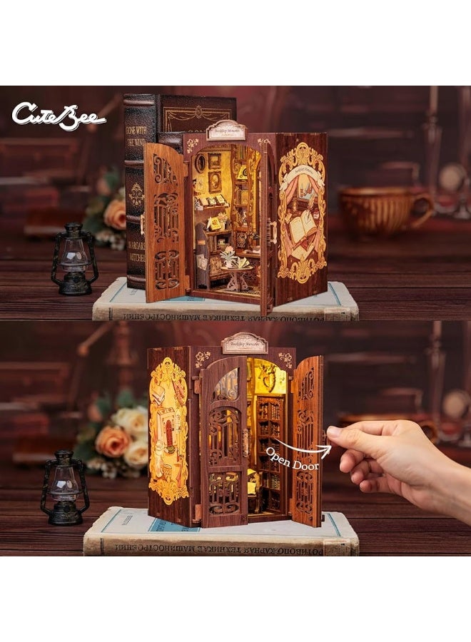 CUTEBEE Book Nook Kit - DIY Miniature House Kit for Adults and Beginners, 3D Wooden Puzzle Dollhouse Booknook Library Model Build Bookshelf Decor, Gifts for Family, Friends (Bookshop Memories)