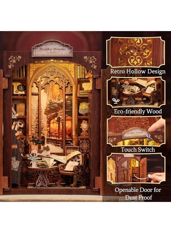 CUTEBEE Book Nook Kit - DIY Miniature House Kit for Adults and Beginners, 3D Wooden Puzzle Dollhouse Booknook Library Model Build Bookshelf Decor, Gifts for Family, Friends (Bookshop Memories)