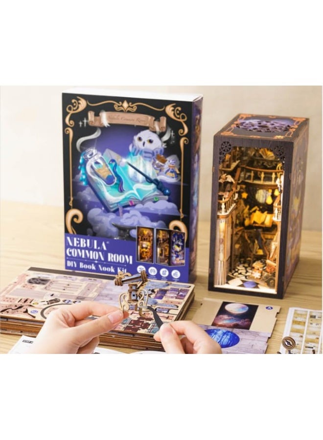 CUTEBEE Book Nook Kit, DIY Dollhouse Miniature House Booknook for Adults and Teens, Bookshelf Insert Decor, Bookends Model Build-Creativity Gift Kit for Friends and Family (Nebula Common Room)