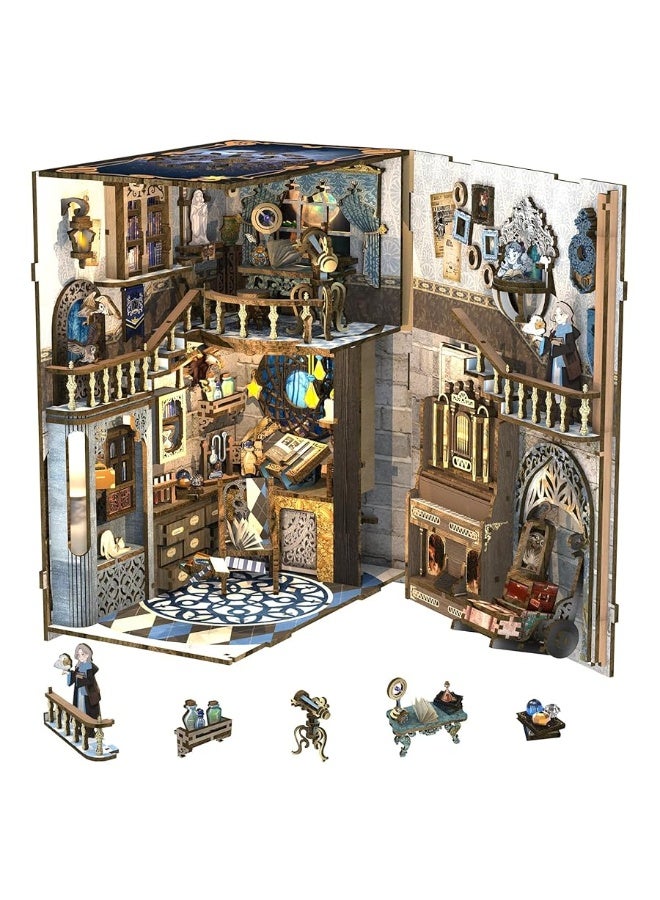 CUTEBEE Book Nook Kit, DIY Dollhouse Miniature House Booknook for Adults and Teens, Bookshelf Insert Decor, Bookends Model Build-Creativity Gift Kit for Friends and Family (Nebula Common Room)