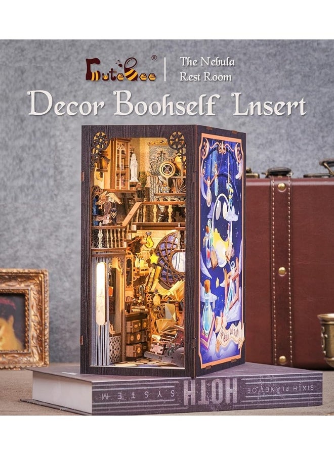 CUTEBEE Book Nook Kit, DIY Dollhouse Miniature House Booknook for Adults and Teens, Bookshelf Insert Decor, Bookends Model Build-Creativity Gift Kit for Friends and Family (Nebula Common Room)