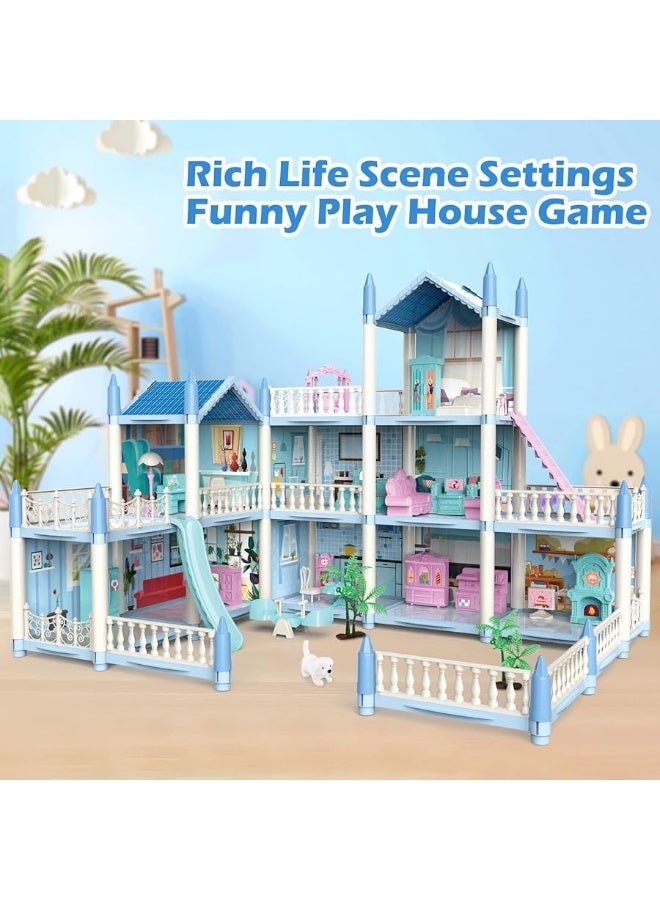 deAO Dollhouse for Girls - 3 Story 11 Rooms DIY Building Pretend Play House with Accessories Furnitures with Outdoor Space Open Sided Princess Castle Playset for Girls Kids