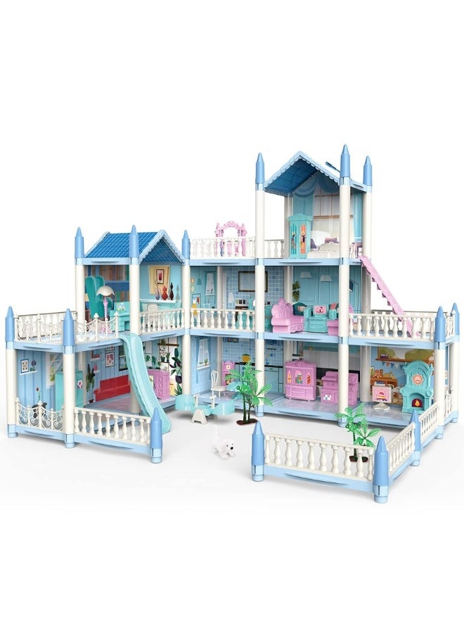 deAO Dollhouse for Girls - 3 Story 11 Rooms DIY Building Pretend Play House with Accessories Furnitures with Outdoor Space Open Sided Princess Castle Playset for Girls Kids