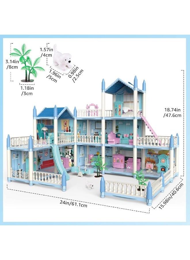 deAO Dollhouse for Girls - 3 Story 11 Rooms DIY Building Pretend Play House with Accessories Furnitures with Outdoor Space Open Sided Princess Castle Playset for Girls Kids