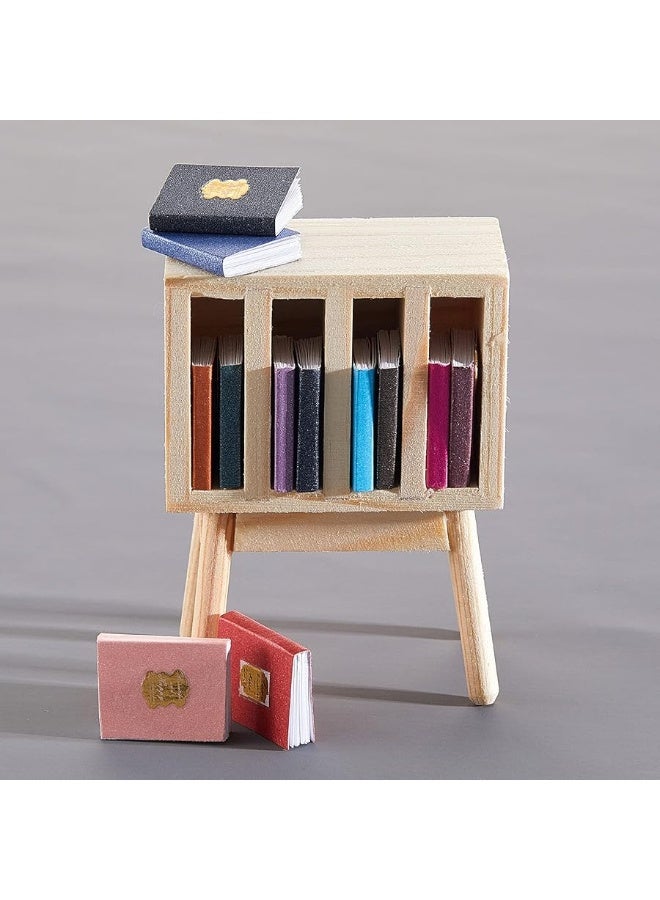 13 Pieces 1:12 Scale Miniatures Dollhouse Books with Mini Dollhouse Miniature Dollhouse Accessories Wooden Rack Bookshelf Mini Books Miniatures Furniture Decoration for Dollhouse Pretend Play Gift