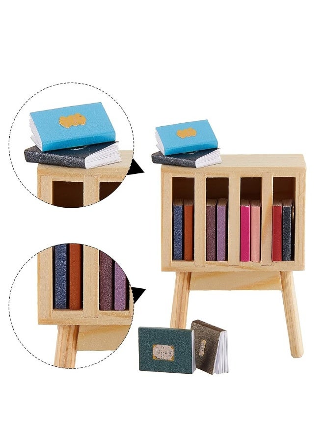 13 Pieces 1:12 Scale Miniatures Dollhouse Books with Mini Dollhouse Miniature Dollhouse Accessories Wooden Rack Bookshelf Mini Books Miniatures Furniture Decoration for Dollhouse Pretend Play Gift