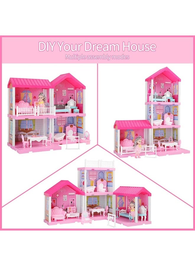 TEMI Dollhouse Girls Pretend Toys - Doll Figure with Furniture, Accessories, Stairs, Pets and Dolls, DIY Cottage Pretend Play Dollhouse, for Toddlers, Boys & Girls