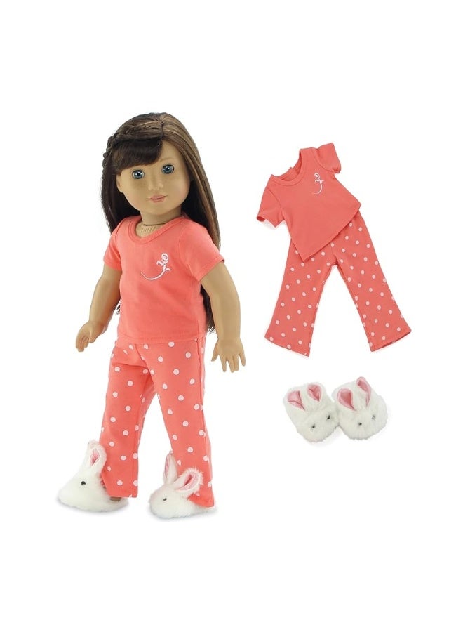 Emily Rose 18 Inch Doll Coral Polka Dot Pajamas PJs Gift Set, with 18