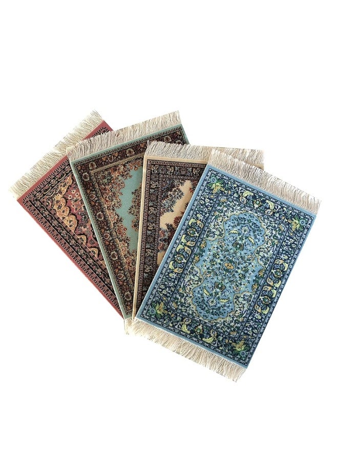 Set of 4 Dollhouse Rugs, Miniature Doll House Accessory, 6x4 Carpets, Rectangle, Kids Toy Furniture Carpeting Decor