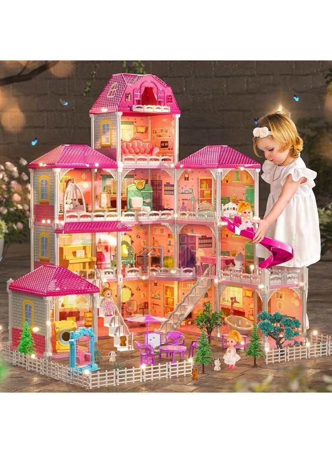 Luxury Dollhouse Girls Toys- 4-Story 12 Rooms 4-5 Year Old with 2 Dolls, Dollhouse Furniture Accessories, Pretend Cottage Toy, Toddler for Kids Ages 3 4 5 6 7