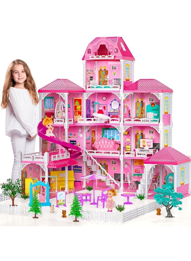 Luxury Dollhouse Girls Toys- 4-Story 12 Rooms 4-5 Year Old with 2 Dolls, Dollhouse Furniture Accessories, Pretend Cottage Toy, Toddler for Kids Ages 3 4 5 6 7