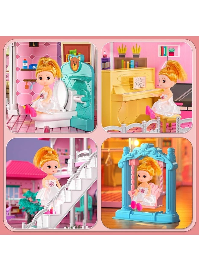 Luxury Dollhouse Girls Toys- 4-Story 12 Rooms 4-5 Year Old with 2 Dolls, Dollhouse Furniture Accessories, Pretend Cottage Toy, Toddler for Kids Ages 3 4 5 6 7