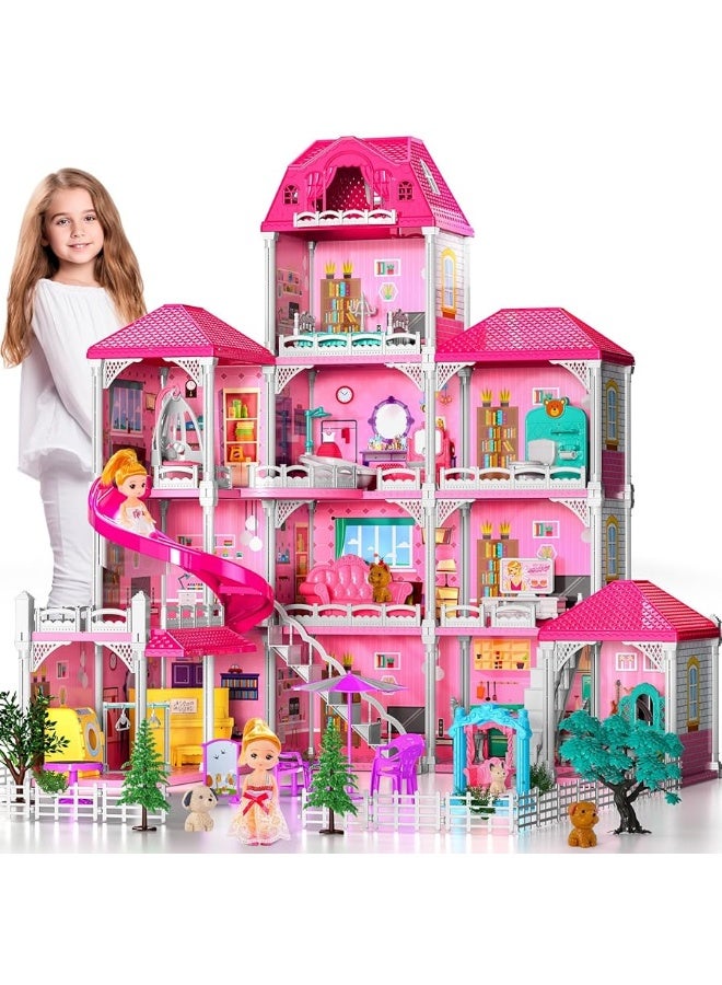 Luxury Dollhouse Girls Toys- 4-Story 12 Rooms 4-5 Year Old with 2 Dolls, Dollhouse Furniture Accessories, Pretend Cottage Toy, Toddler for Kids Ages 3 4 5 6 7