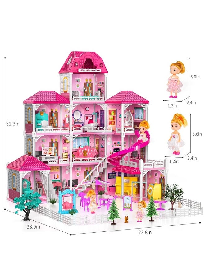 Luxury Dollhouse Girls Toys- 4-Story 12 Rooms 4-5 Year Old with 2 Dolls, Dollhouse Furniture Accessories, Pretend Cottage Toy, Toddler for Kids Ages 3 4 5 6 7