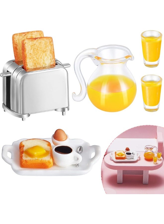 Dollhouse Decoration Accessories 1:12/1:6 Dollhouse Miniature Scene Model Mini Kitchen Accessories Set Scene Breakfast Set Pretend Toy DIY Birthday Gift Decor (Juice, Butter, Bread Machine Set)