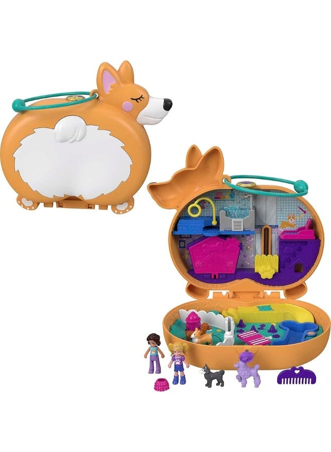 Polly Pocket Compact Playset, Corgi Cuddles with 2 Micro Dolls & Accessories, Travel Toys with Surprise Reveals (Amazon Exclusive)