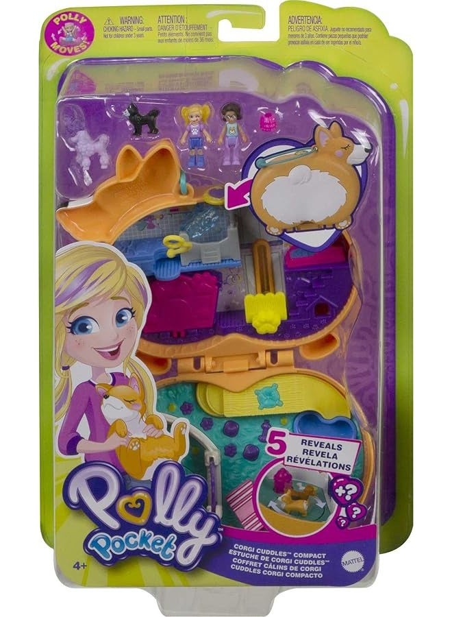 Polly Pocket Compact Playset, Corgi Cuddles with 2 Micro Dolls & Accessories, Travel Toys with Surprise Reveals (Amazon Exclusive)