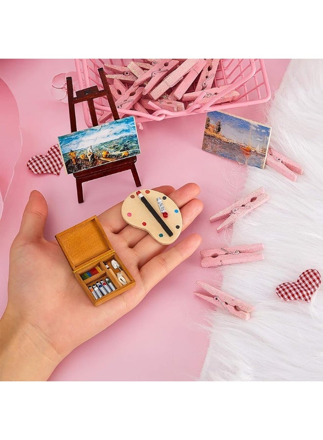 Skylety 3 Pieces 112 Miniature Dollhouse Painting Tool Accessories Set Wooden Easel Oil Painting Furniture Decoration Miniature Palette Watercolor Box Miniature Dollhouse Furniture Painting for Dolls