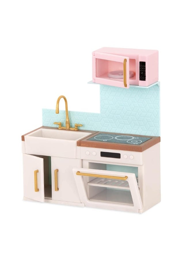 Lori Dolls  Backsplash Urban Kitchen  Kitchen Set for Mini Dolls  Dollhouse Furniture  Accessories for 6inch Dolls  Oven Stove Sink Microwave  Playset for Kids  3 Years  LO37095Z