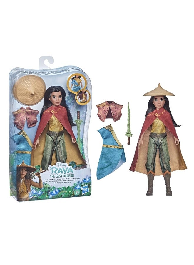 Disney Princess Raya and The Last Dragon Raya's Adventure Styles,Fashion Doll with Clothes,Shoes,and Sword Accessory,Toy for Kids 3 Years and Up