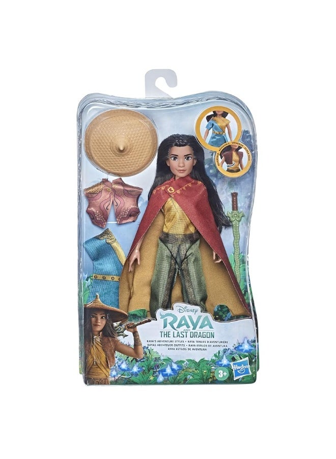 Disney Princess Raya and The Last Dragon Raya's Adventure Styles,Fashion Doll with Clothes,Shoes,and Sword Accessory,Toy for Kids 3 Years and Up