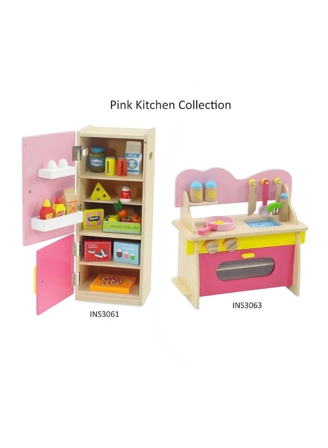 Emily Rose 18-inch Doll Wooden Kitchen Oven/Fridge Set with Pretend Food & Accessories Bundled with a Child/Doll Matching Apron/Hat/Mitts Baking Cooking Set