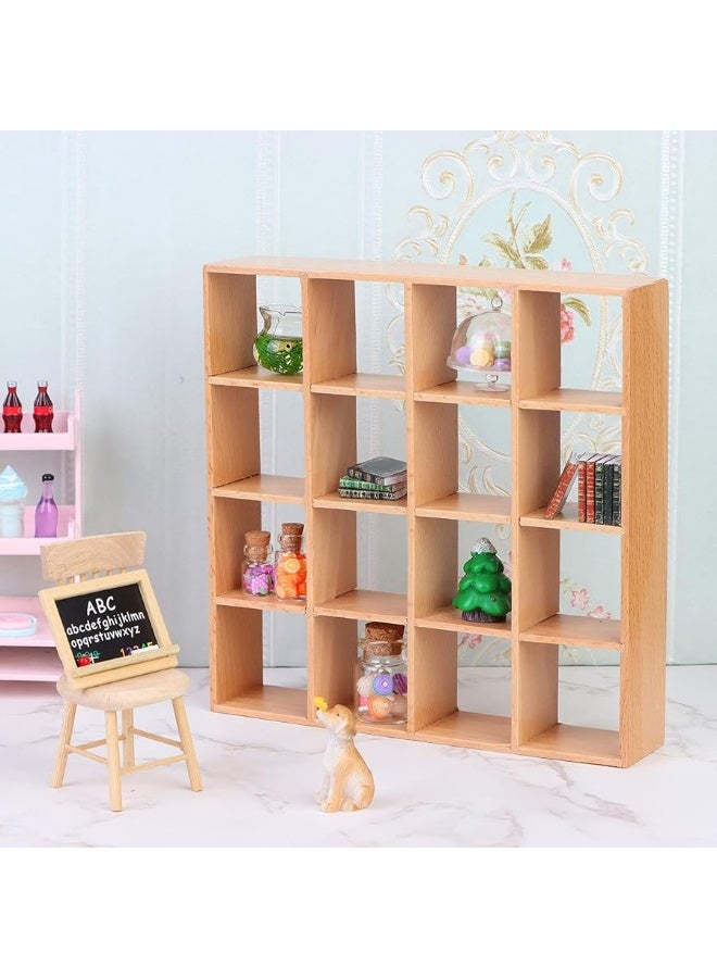 1: 12 Dollhouse Miniature Wooden Storage Rack 16 Grid Shelves Doll House Wall Rack Bookshelf Display Dollhouse Furniture Accessories