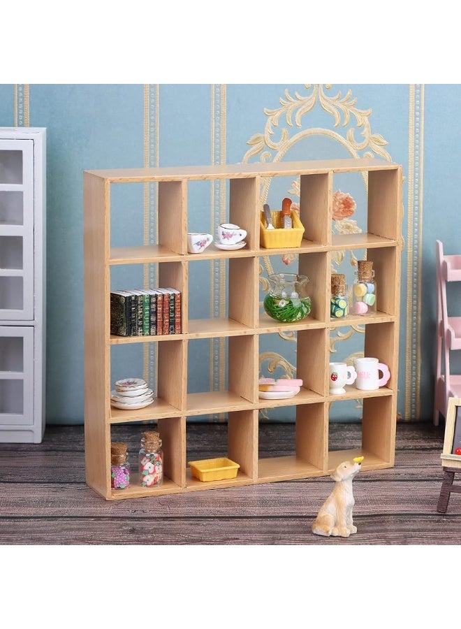 1: 12 Dollhouse Miniature Wooden Storage Rack 16 Grid Shelves Doll House Wall Rack Bookshelf Display Dollhouse Furniture Accessories