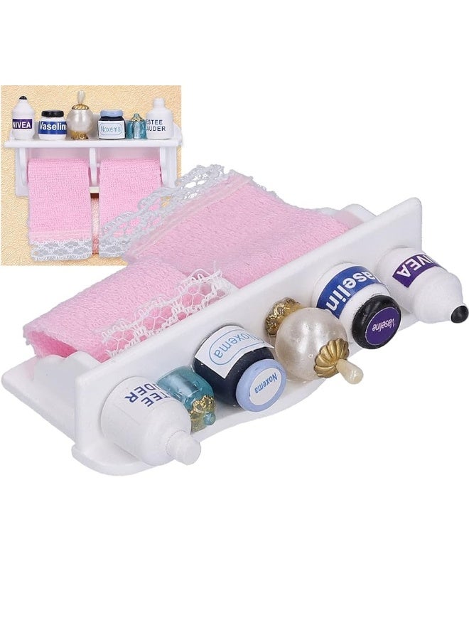 Dollhouse Wooden Towel Rack Bottles, 1:12 Simulation Miniature Furniture Model Toy for Dollhouse Bathroom Decoration Accessories